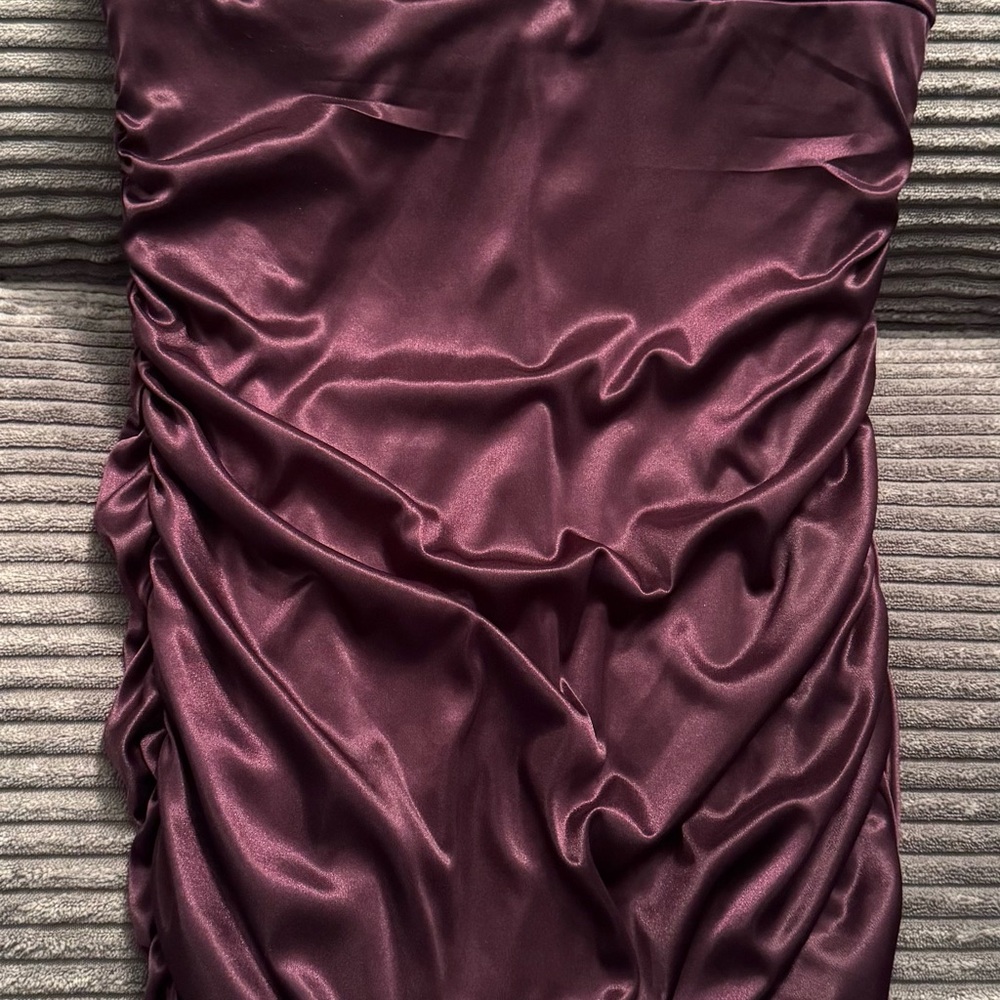 Speechless- Elegant Burgundy Satin Dress . Beautiful beading on shoulder. NWT